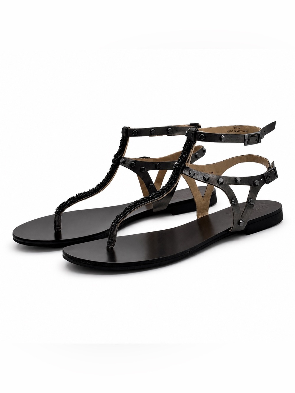 Vince Camuto Studded Gladiator Sandals Women’s T-Strap Flat Ankle Strap Sandals